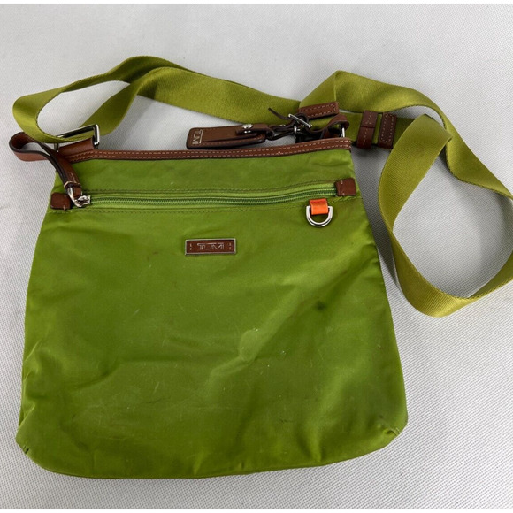 Tumi Bags Tumi Lime Green Crossbody Bag Leather Trimmed Small Size